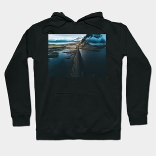 Iceland Mountain Beach with lonely Road – Landscape Photography Hoodie